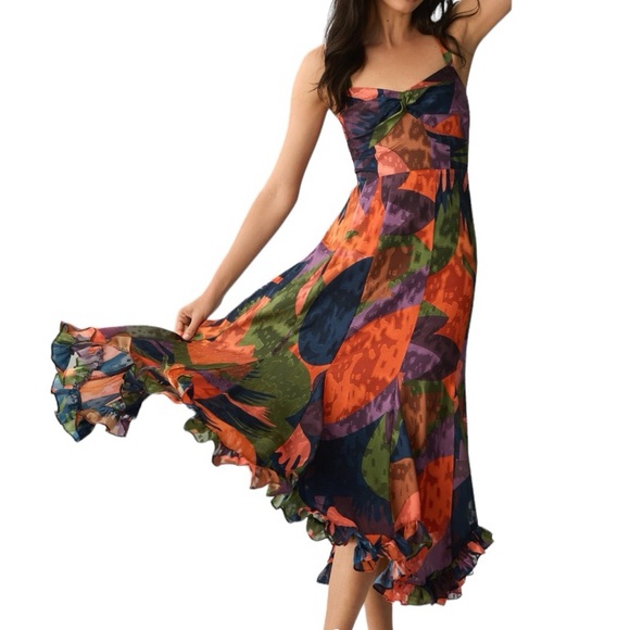 Anthropologie Hutch Printed Twist-Front Ruffle-Hem Dress - Picture 1 of 7